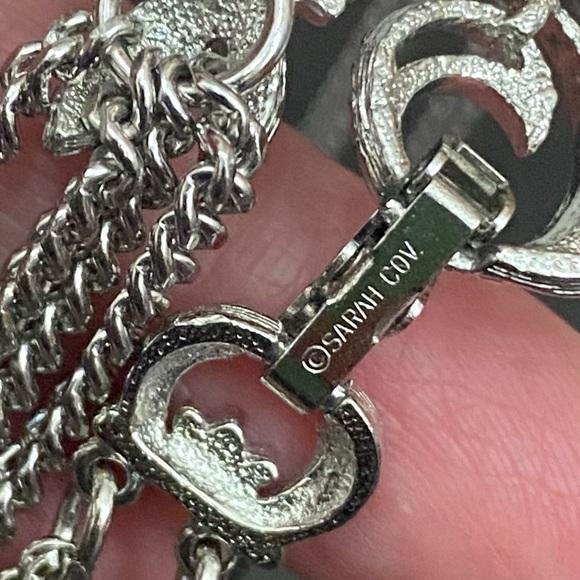 70s SARAH COVENTRY Grecian Silver-tone Fleur De Lis Tassel Draped Chain Necklace - Picture 13 of 14